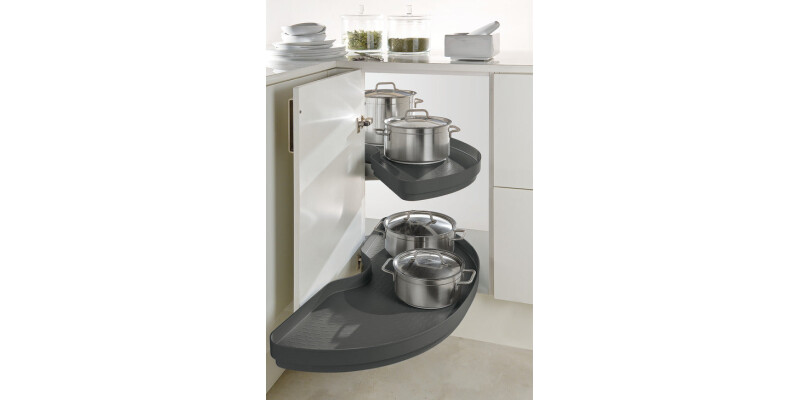 Corner Pull Out Shelving Unit, Grey Plastic, for Cabinet Width 900-1000 mm, Nink