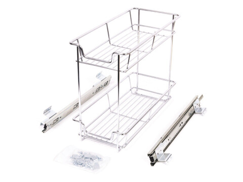 Pull Out Storage Unit, Two Tier, Chrome Linear Wire Basket