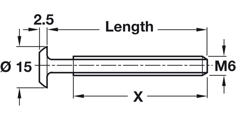Connecting Bolt Flat End M6x15mm St BZP