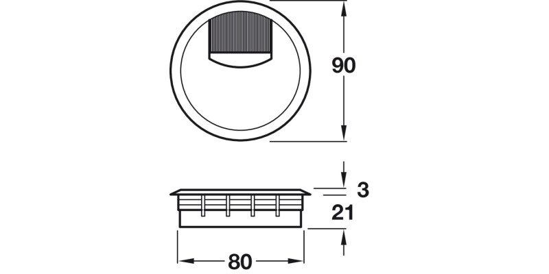 Cable Outlet 2prt D80x24mm Pl Wht Alu