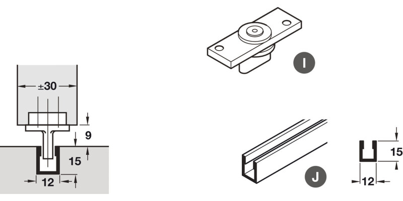 Bottom Channel, for Sliding Interior Doors, Hawa-Junior/Foldaside