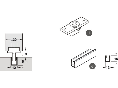 Bottom Channel, for Sliding Interior Doors, Hawa-Junior/Foldaside