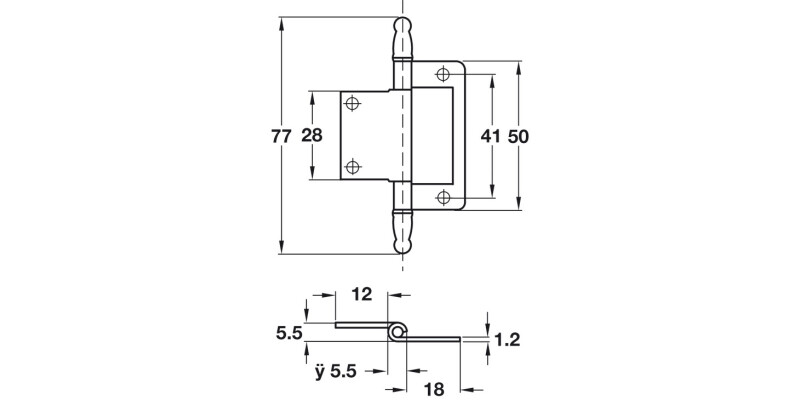 Flush Hinge 77mm MD Inset St/ZA FB