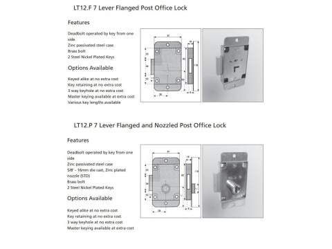CT12 / LT12 FN 7 LEVER FLANGED AND NOZZLED POST OFFICE LOCK