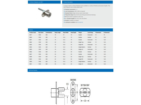 L&F 5817 19MM DIA' PEDESTAL LOCK