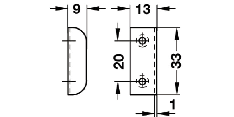 Angled Striking Plate 33x9x12mm St NP