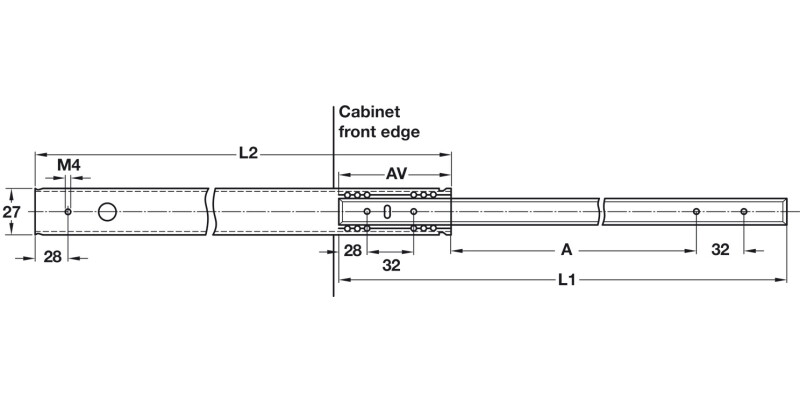 BB Drawer Runner 27mm Groove Sgl 12kg 278-452mm