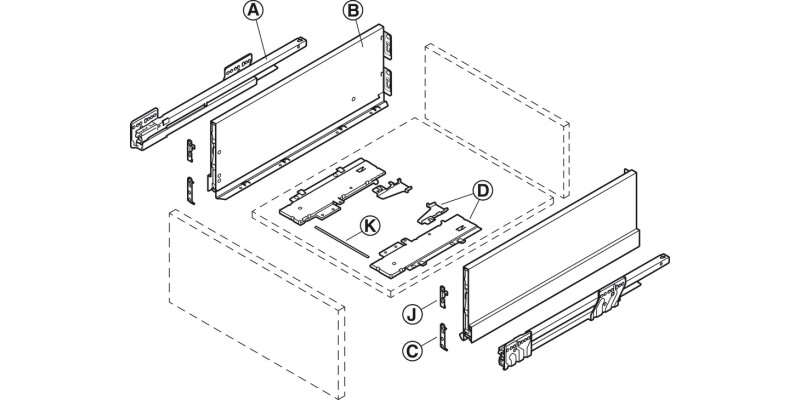 NovaPro Scala St Drawer Back 186/1000mm Stn