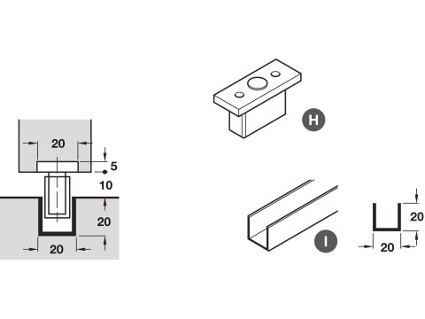 Bottom Door Guide, for Sliding Interior Doors, Hawa-Junior
