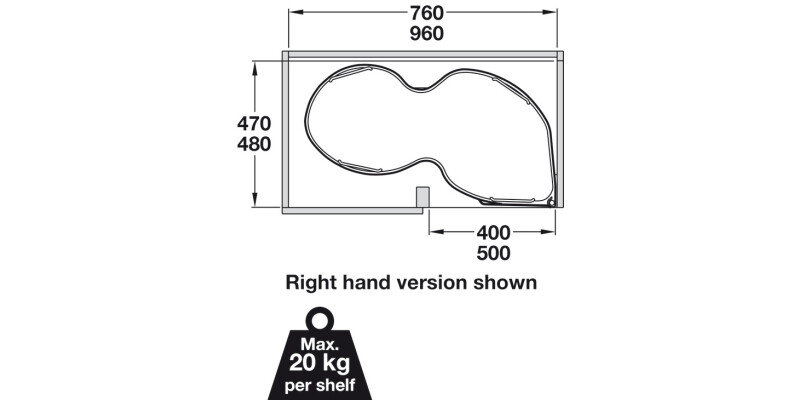 Nuvola Corner PO 500/1000mm RH Chr/Grey