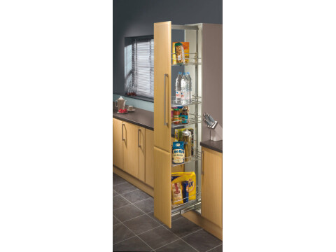 Pull Out Larder Unit, Chrome Linear Wire Baskets, Centre Mounting, Installed Hei