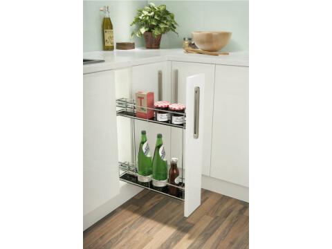 Pull Out Storage Unit, Two Tier, Chrome Linear Wire Basket, for Min. Cabinet Wid