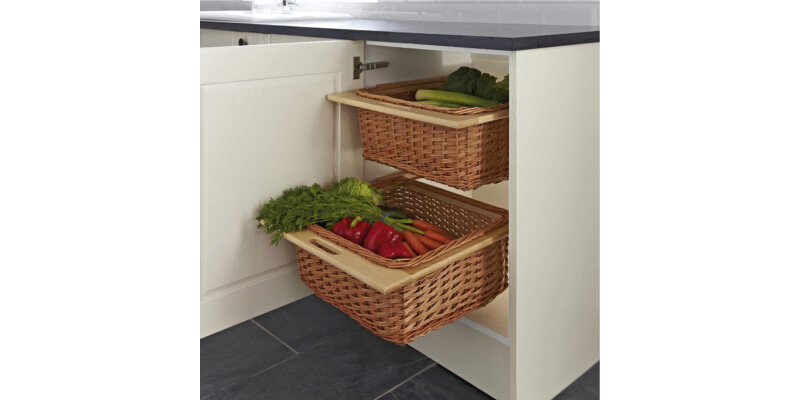 Wicker Basket Set, Two Baskets with Runners, for Cabinet Widths 500-600 mm