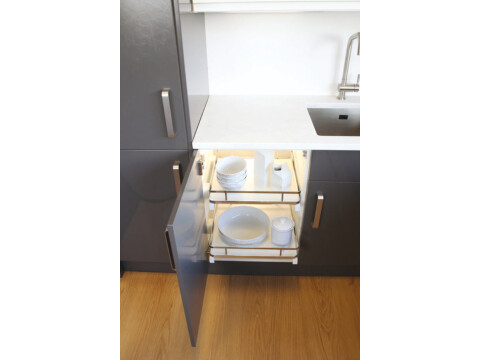 Pull Out Basket Set, Full Extension, White/Chrome