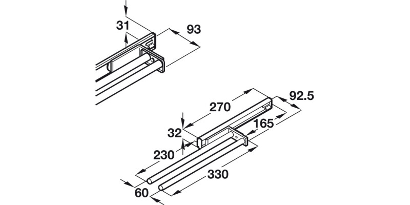Towel Rail 2-Arm 340mm Alu/Pl Slv Ano