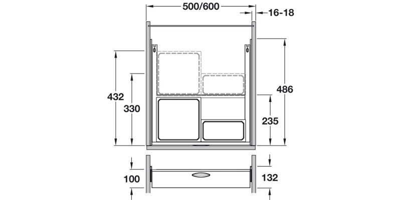 VS Envi Drawer Bin 500mm 1x1.2+1x2.7L