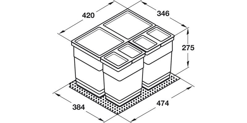 One2Four FS Waste Bin 600mm 6+13.5+21L