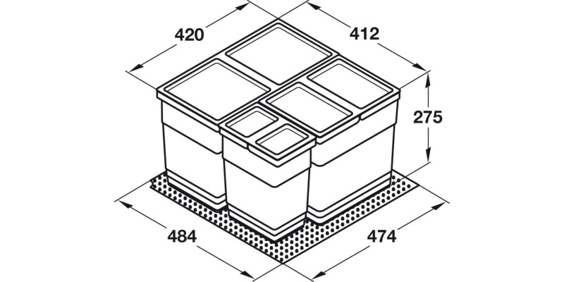 One2Four FS Waste Bin 600mm 6+13.5+21L