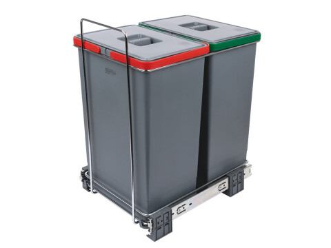 Pull Out Waste Bin, for Hinged Door Cabinets, 2x 24 Litres, Ecofil