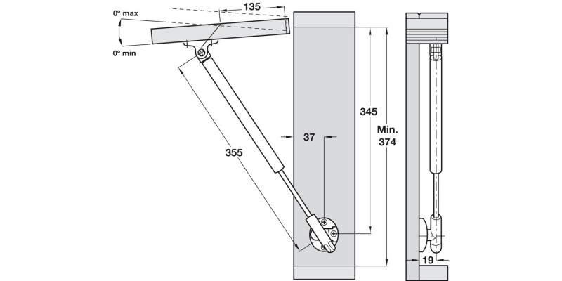 Lid Stay Automatic Opening 355mm 160N