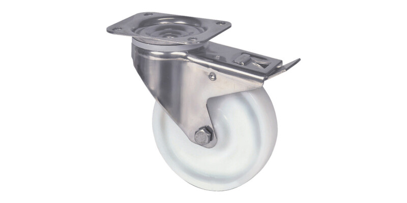 Swivel Single Wheel Castor, with Brake, &Oslash; 100 mm, Plate Fixing
