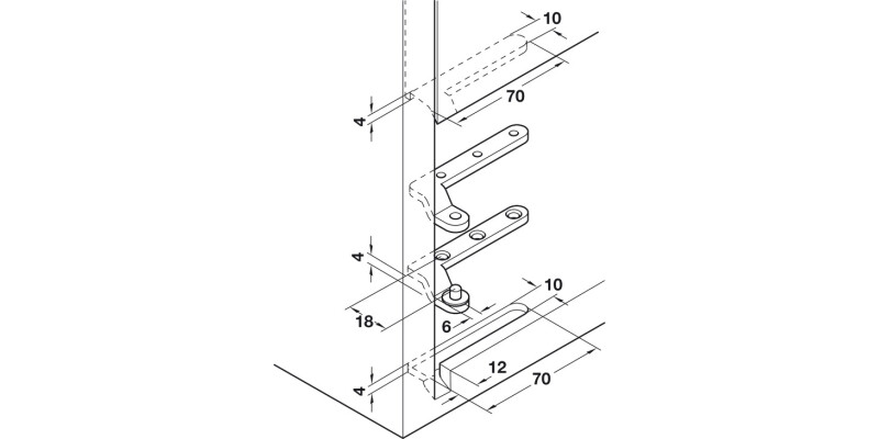 Corner Pivot Hinge wo Stop 70mm Brs Matt