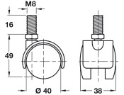 D40mm Twin Castor Swivel wo Brake M8 Bk