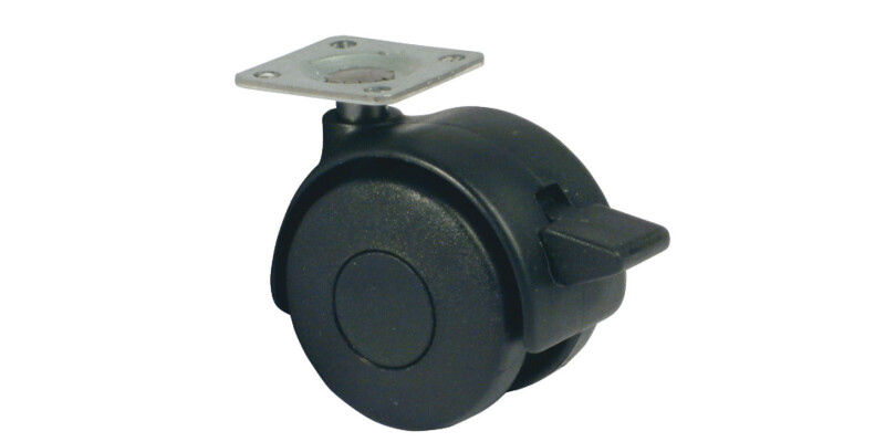 Swivel Twin Wheel Castor, with Brake, Hooded, 38 mm Plate Fixing