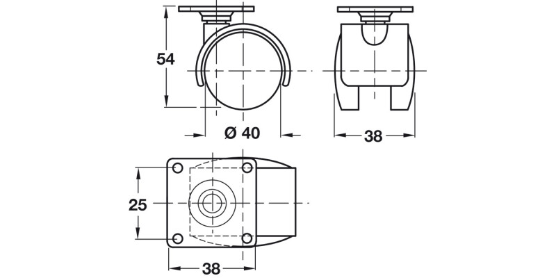 D40mm Twin Castor Swivel w Brake PL Bk
