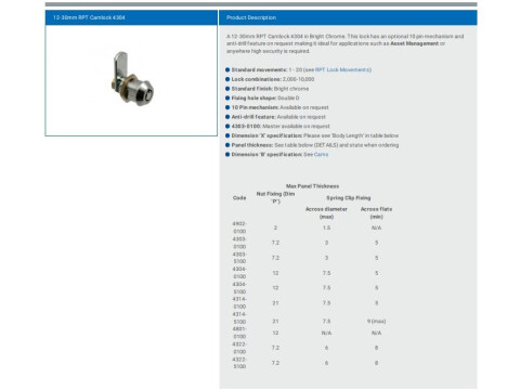 RADIAL PIN TUMBLER LOCK 4322