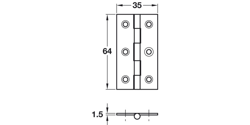 BRASS Butt Hinge 64x35mm Satin Chrome & Satin St/Steel pin