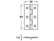 BRASS Butt Hinge 64x35mm Satin Chrome & Satin St/Steel pin