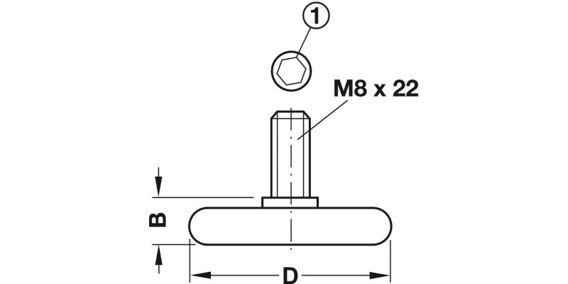 Base Leveller, with M8 x 22 mm Threaded Bolt, Plastic