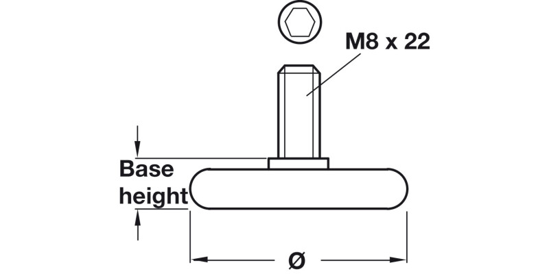 Base Leveller Pl Black M8x22mm D30x10mm