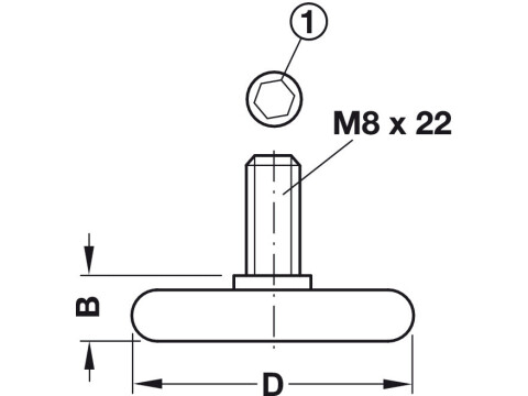 Base Leveller, with M8 x 22 mm Threaded Bolt, Plastic