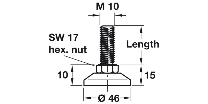 Adj Screw D46mm w Fixed Foot M10x30mm