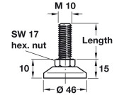 Adj Screw D46mm w Fixed Foot M10x30mm