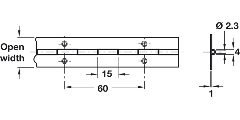 Cont Hinge 1834x32mm 62 Holes Alu Self