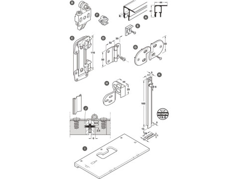 Additional Centre Hinge, for Folding Cabinet Doors, Hawa-Multifold 30/W
