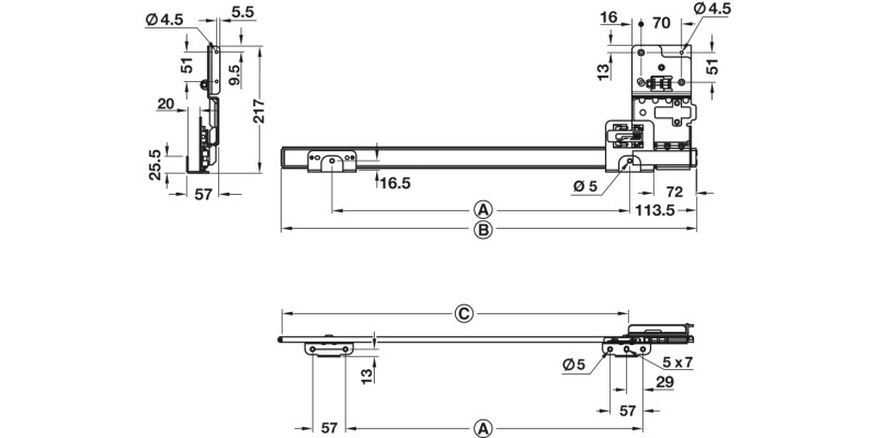 Accuride 1321 Pivot Sld DrRun Blk 456mm
