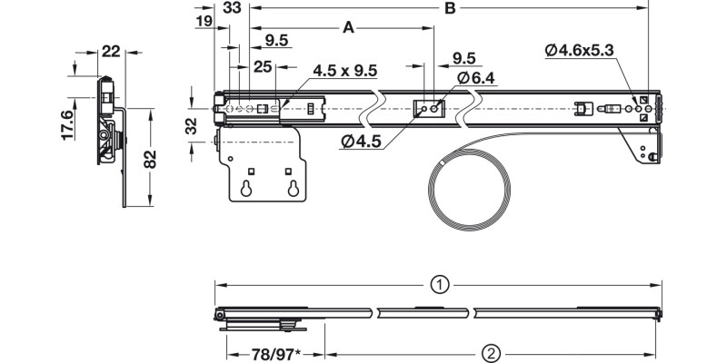 Accuride 1432 Pivot Sld DrRun Blk 303mm