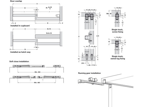 Fitting Set, for Sliding Cabinet Doors, Hawa-Clipo 16 HM