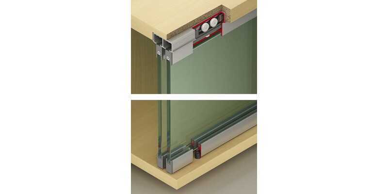 Fitting Set, for Sliding Glass Cabinet Doors, Hawa-Clipo