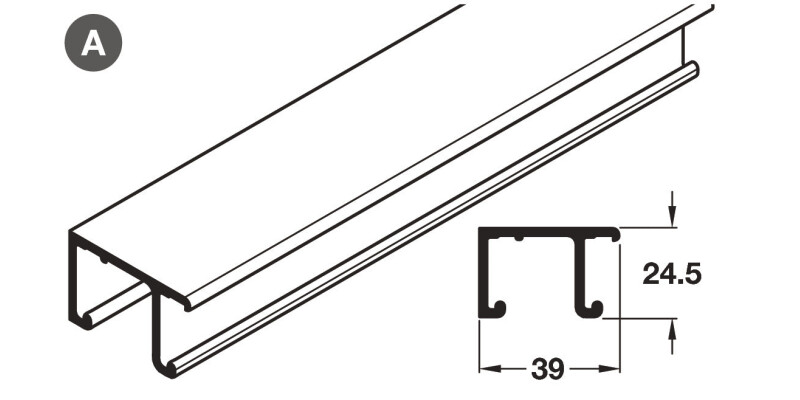 Top Track, for Sliding Cabinet Doors, H&auml;fele System 3