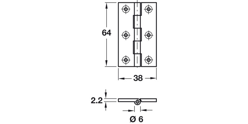 Unwashered BRASS Butt Hinge Heavy Gauge 64x38mm Self colour brass
