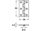 Unwashered BRASS Butt Hinge Heavy Gauge 64x38mm Self colour brass