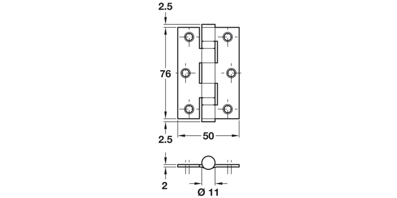 Butt Hinge 2BB Sqr 76x50mm Steel Black
