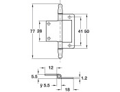 Flush Hinge 77mm MD Inset St/ZA EB