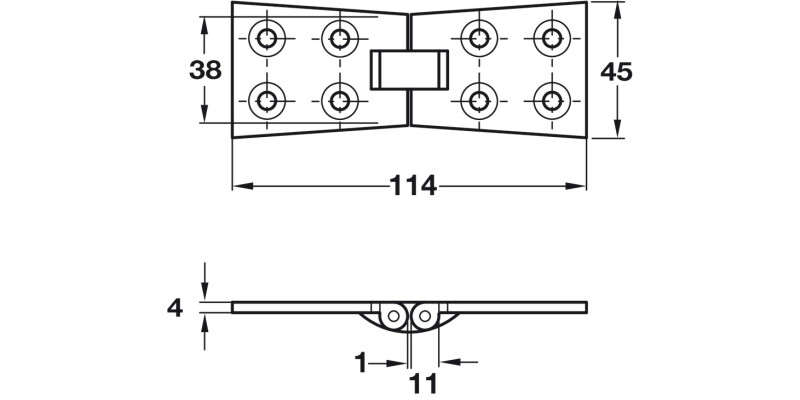 Counterflap Hinge 114x38/45mm Brass PC