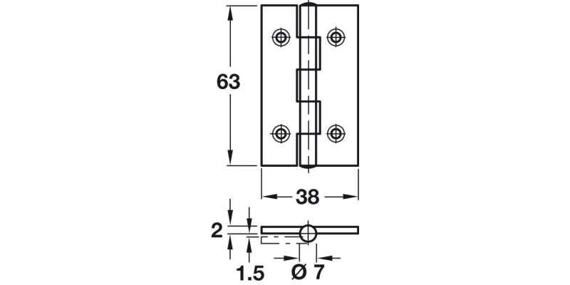 Butt Hinge 63x38mm Grade 4 SS SSS